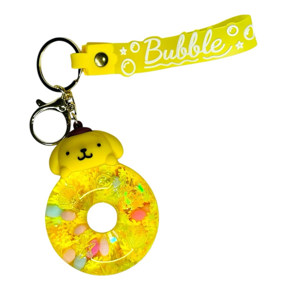Sanrio Pompompurin Acrylic Glitter Quicksand Bottle Key Chain Bag Charm